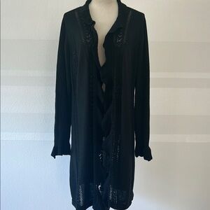 Chicos Ruffle Black Long Sleeve Knit Cardigan